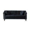 MH Modern Velvet Upholstered Sofa Couch, 3 Seat Tufted Back with Nail Arms, Solid wood Legs, Sleeper Sofa for Living Room, Compact Living Space, Apartment, Bonus Room, Black - Atlantic Fine Furniture Inc