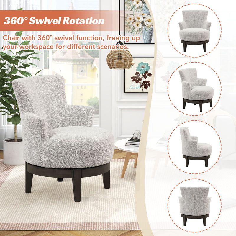 360 Degree Swivel Chair Wingback Accent Chair Elegant Upholstered Seating Durable Rubberwood Legs For Any Space, Light Gray