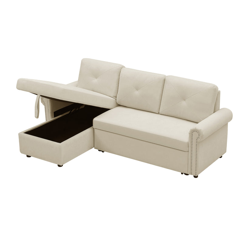 Orisfur. 83" Sleeper Sofa Bed Convertible Sectional Couch, 3-Seater L-Shape Corner Couch with Storage Chaise for Living Room Apartment - Atlantic Fine Furniture Inc