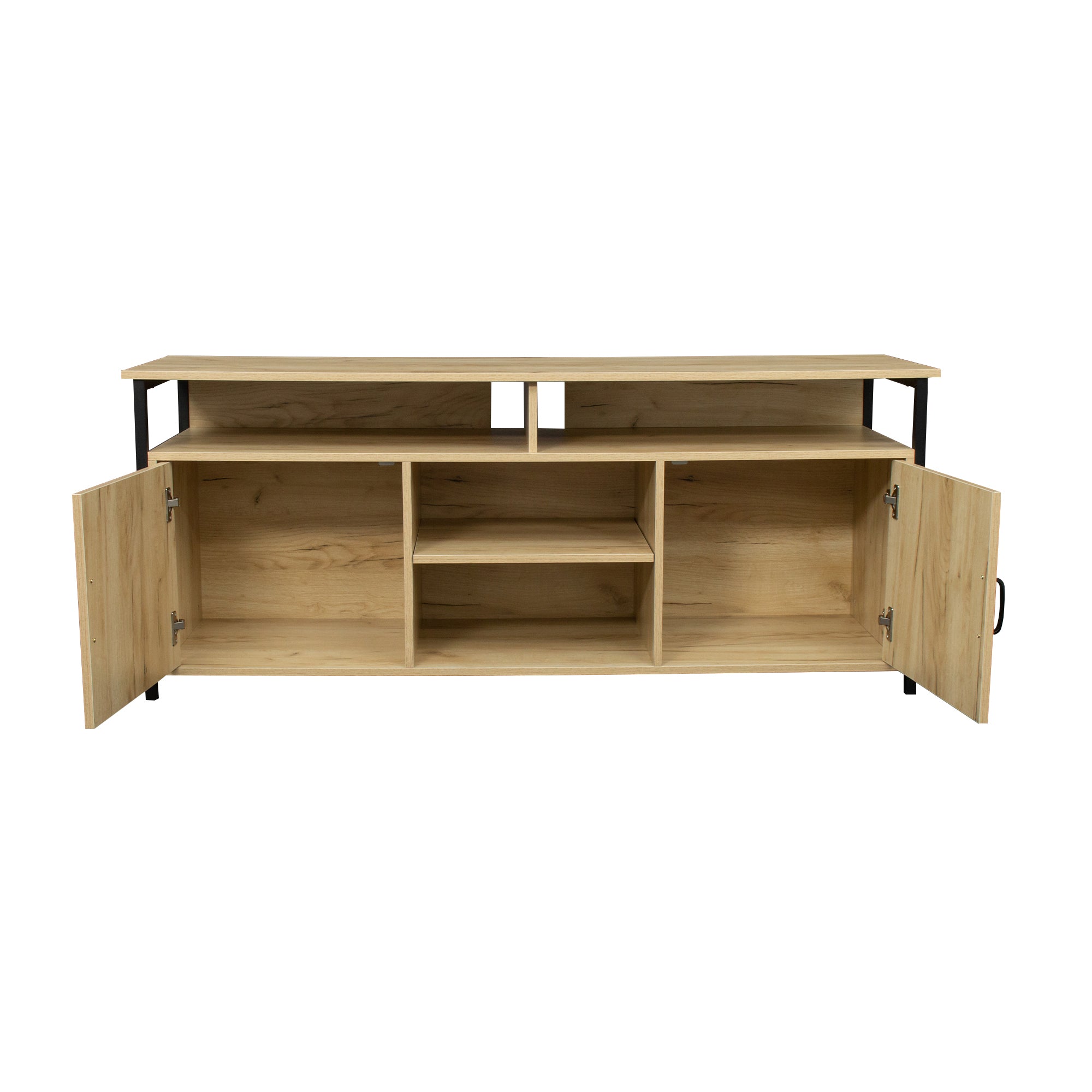 TV Stand ,Modern Wood Universal Media Console with Metal Legs, Home Living Room Furniture Entertainment Center,oak - Atlantic Fine Furniture Inc