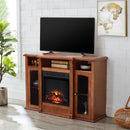Modern Electric Fireplace TV Stand, Fit up to 55" Flat Screen TV with Two Tempered Glass Storage Cabinet and Adjustable Shelves Wood Veneer TV Console for Living Room, Cherry - Atlantic Fine Furniture Inc