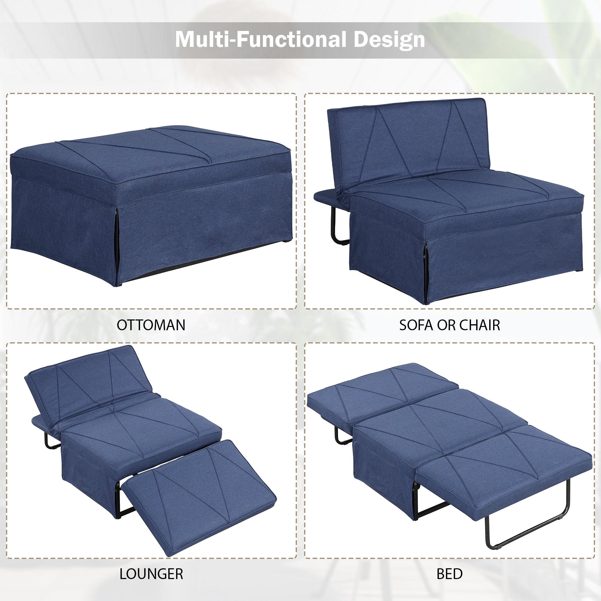 Orisfur.Sofa Bed,4-in-1Folding Ottoman Sofa Bed Sleeper Chair Convertible Chair into Bed with Adjustable Backrest Sleeper Couch Bed for Living Room/Small Apartment/Adults - Atlantic Fine Furniture Inc