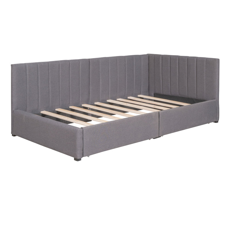 Upholstered Daybed With 2 Storage Drawers Twin Size Sofa Bed Frame No Box Spring Needed, Linen Fabric (Gray)