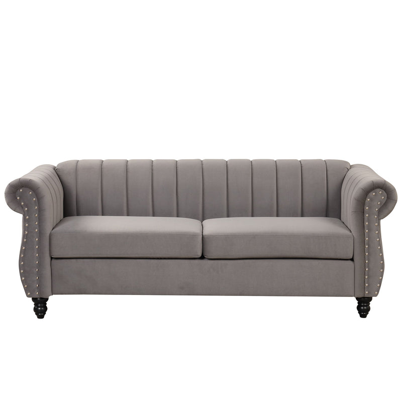 82.5" Modern Sofa Dutch Fluff Upholstered Sofa With Solid Wood Legs, Buttoned Tufted Backrest, Gray