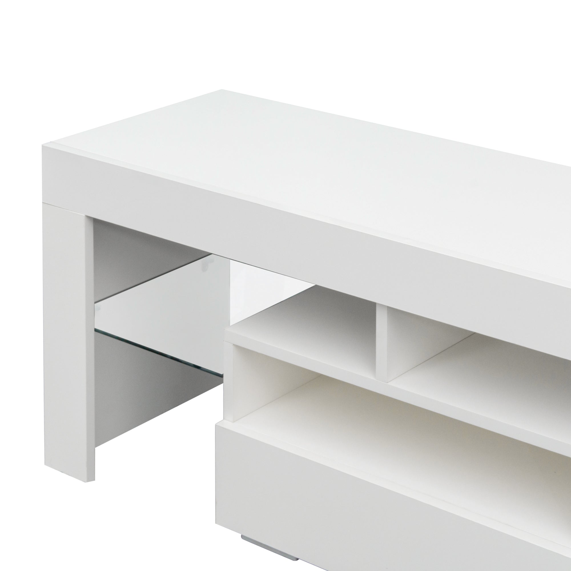 Living Room Furniture TV Stand Cabinet with 2 Drawers & 2 open shelves,20-color RGB LED lights with remote,White - Atlantic Fine Furniture Inc