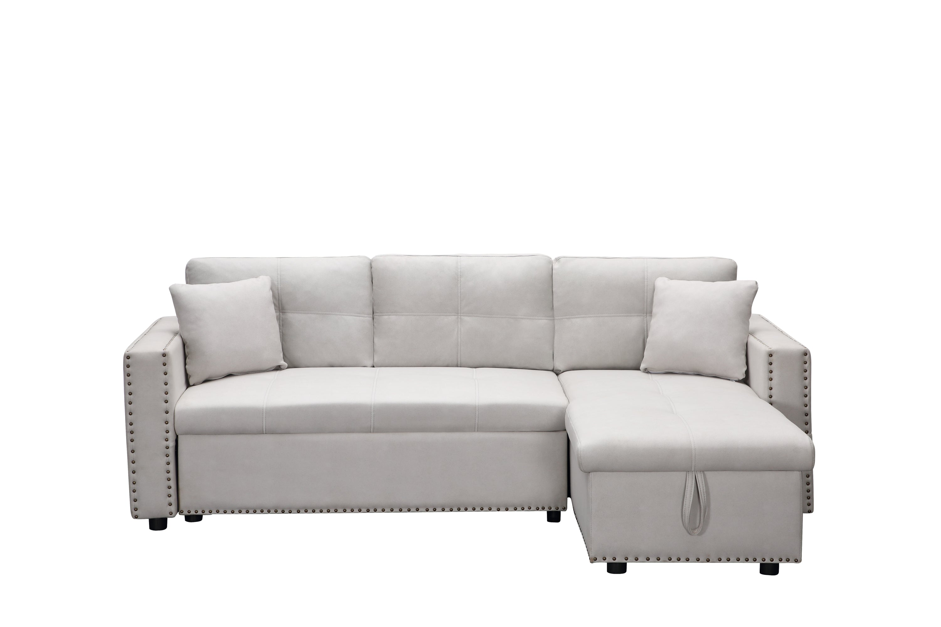 Artemax 87.7“Leathaire Reversible Sleeper Sectional Sofa with storage - Atlantic Fine Furniture Inc