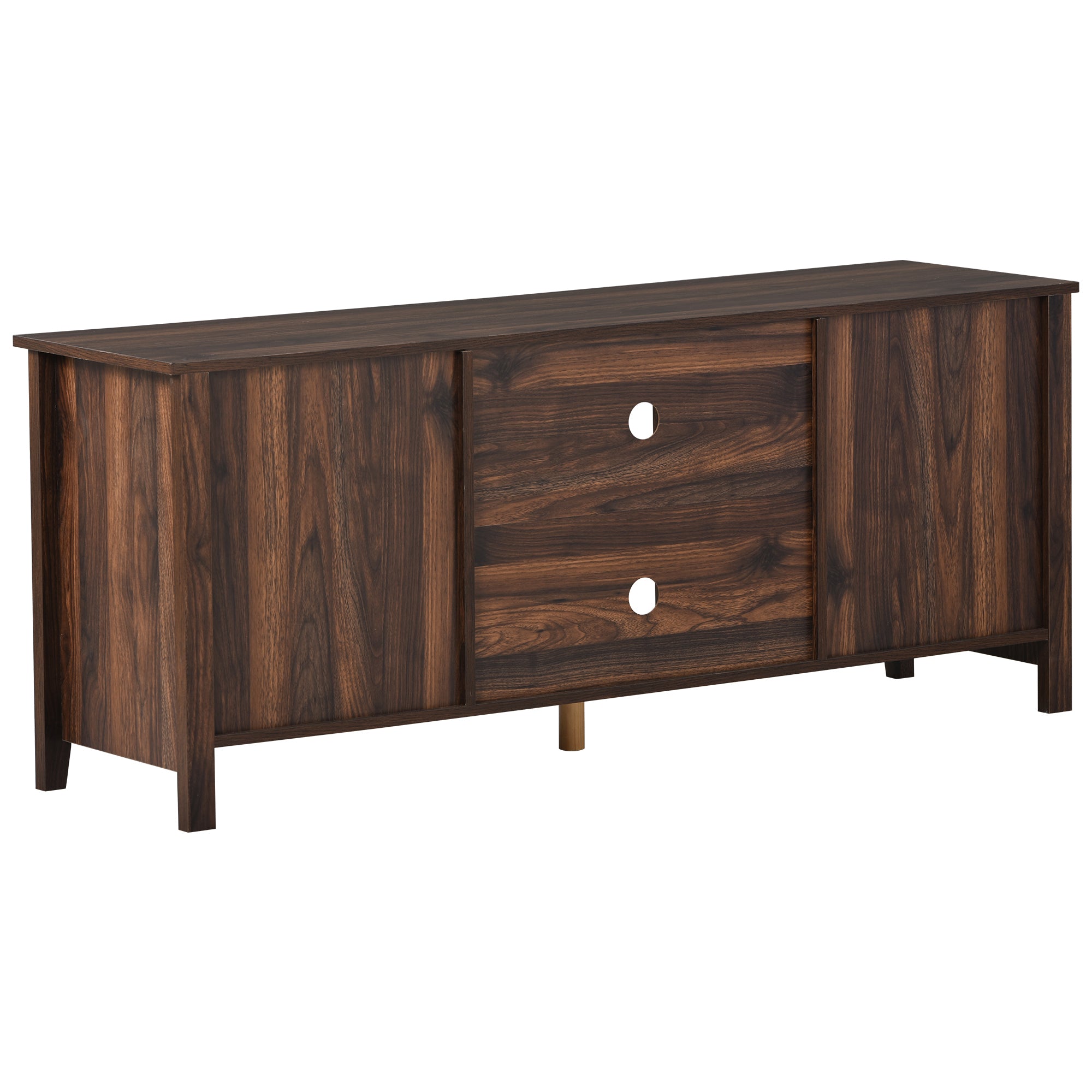 U-Can TV Stand for TV up to 60in with 2  Doors Adjustable Panels Open Style Cabinet, Sideboard for Living room, Tiger - Atlantic Fine Furniture Inc