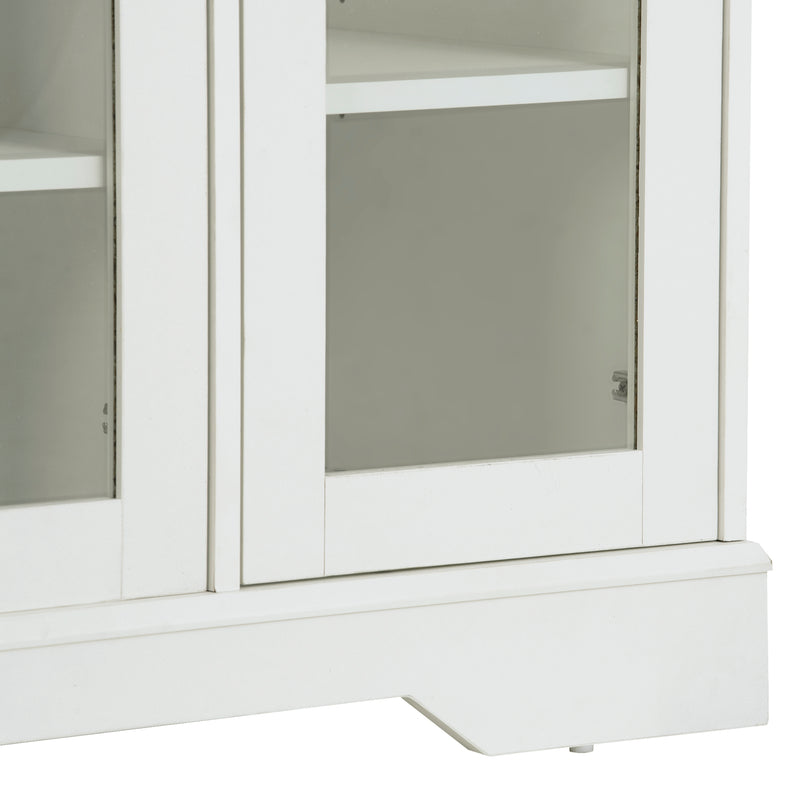 ON-TREND TV Stand for TV up to 60in with 4 Tempered Glass Doors Adjustable Panels Open Style Cabinet, Sideboard for Living room, White (OLD SKU:WF286785AAK)