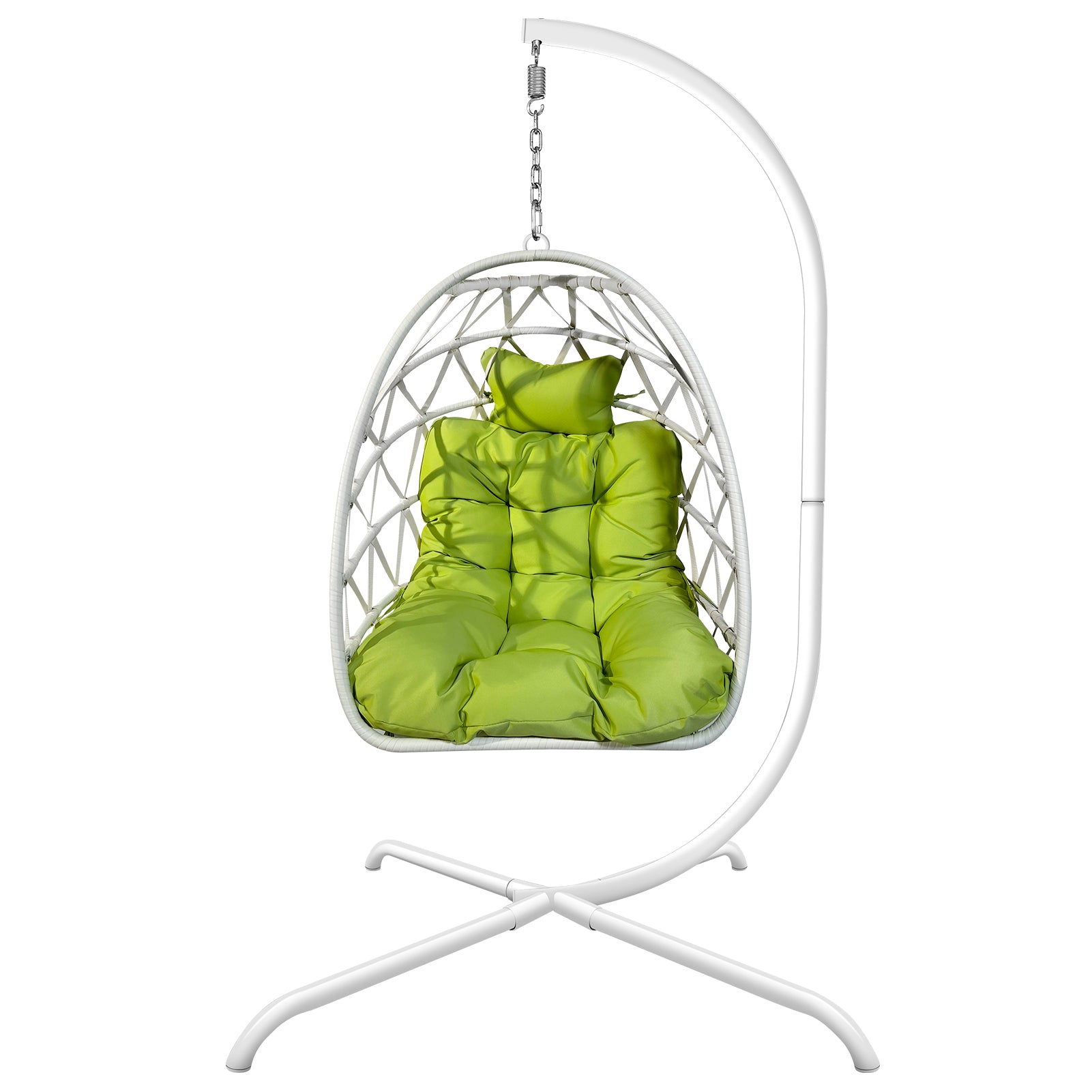 Swing Egg Chair with Stand Indoor Outdoor Wicker Rattan Patio Basket Hanging Chair with C Type bracket , with cushion and pillow,Patio Wicker folding Hanging Chair - Atlantic Fine Furniture Inc