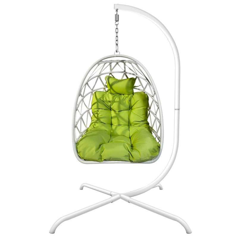 Swing Egg Chair with Stand Indoor Outdoor Wicker Rattan Patio Basket Hanging Chair with C Type bracket , with cushion and pillow,Patio Wicker folding Hanging Chair