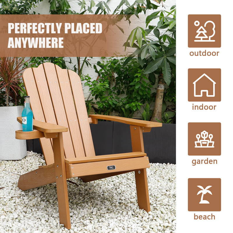 TALE Adirondack Chair Backyard Outdoor Furniture Painted Seating with Cup Holder All-Weather and Fade-Resistant Plastic Wood for Lawn Patio Deck Garden Porch Lawn Furniture Chairs Brown