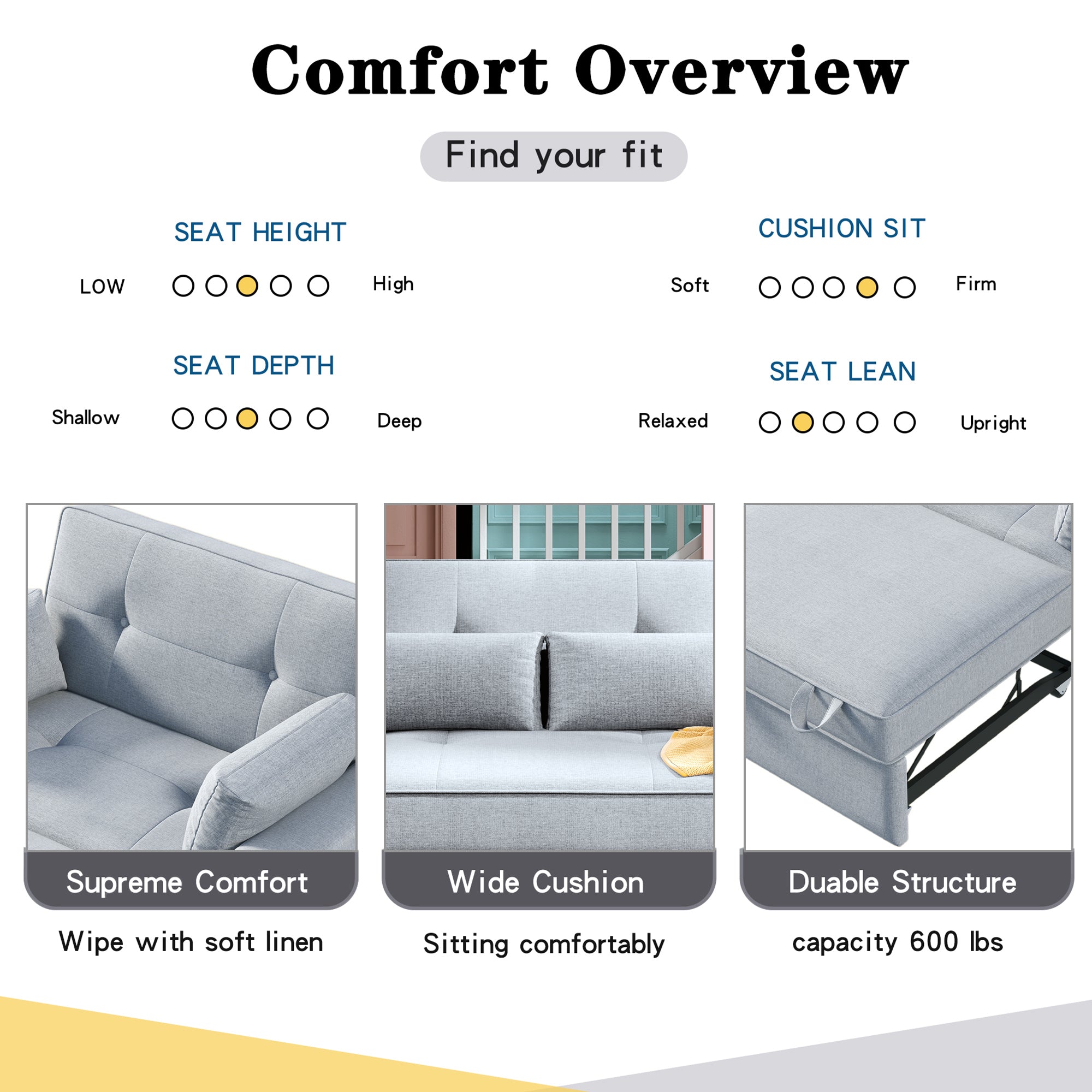 Orisfur. 48" Convertible Sleeper Sofa Bed, Multi-Functional Adjustable Single Bed Chair  with USB Port and 2 Pillows for Small Space - Atlantic Fine Furniture Inc