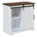 Bathroom Storage Cabinet, Freestanding Accent Cabinet, Sliding Barn Door, Thick Top, Adjustable Shelf, White and Brown - Atlantic Fine Furniture Inc