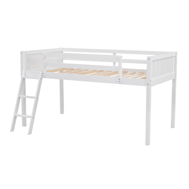 Twin Size Wood Loft Bed With Ladder, Ladder Can Be Placed On The Left Or Right, White