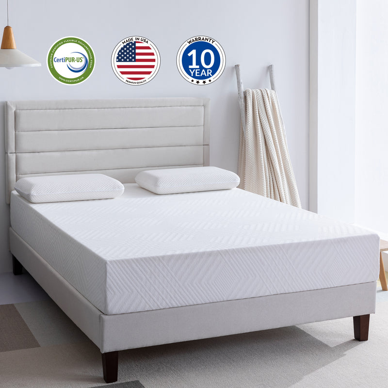 Memory Foam Queen Mattress, 10 inch Gel Memory Foam Mattress for a Cool Sleep, Bed in a Box, Green Tea Infused, CertiPUR-US Certified, Made in USA