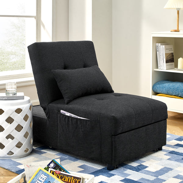 Folding Ottoman Sleeper Sofa Bed, 4 in 1 Function, Work as Ottoman, Chair ,Sofa Bed and Chaise Lounge for Small Space Living, Black (44” x 26” x 33”H) - Atlantic Fine Furniture Inc
