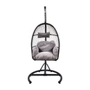 Hanging Swing  Chair Outdoor Patio Wicker  ,  PVC Rattan Swing Hammock Egg Chair with C Type Bracket ,  With Cushion and Pillow for Indoor,Outdoor，Gray - Atlantic Fine Furniture Inc