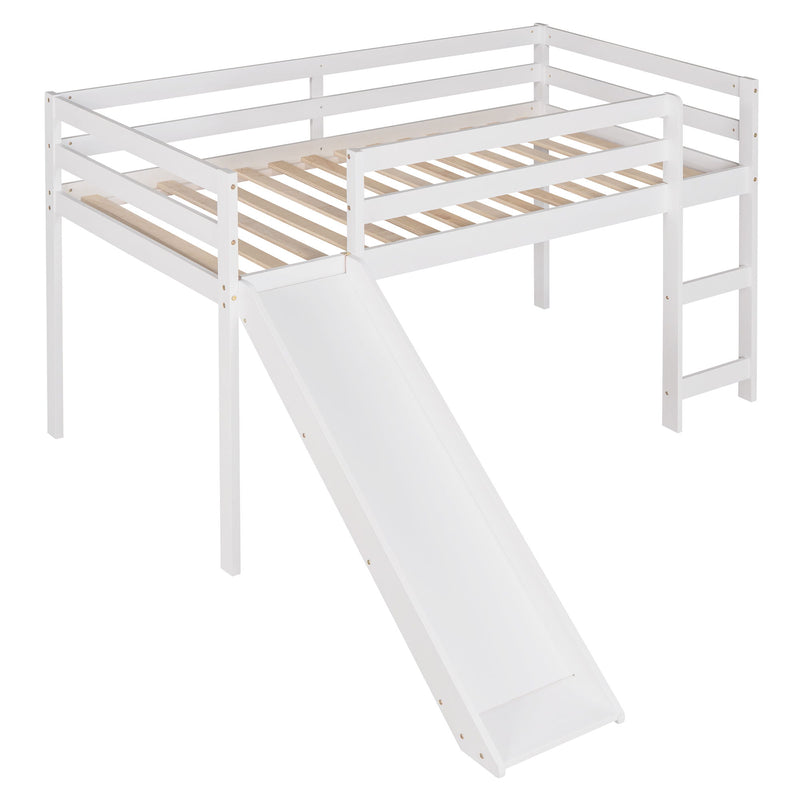 Loft Bed With Slide, Multifunctional Design, Twin (White)