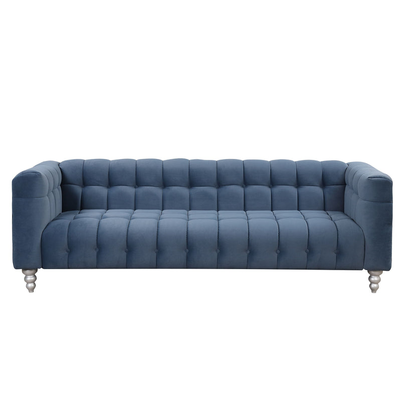 89" Modern Sofa Dutch Fluff Upholstered Sofa With Solid Wood Legs, Buttoned Tufted Backrest, Blue
