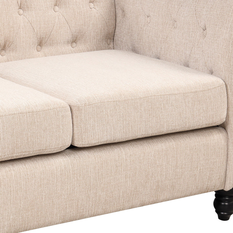 82" Modern Sofa Dutch Plush Upholstered Sofa, Solid Wood Legs, Buttoned Tufted Backrest, Beige