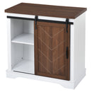 Bathroom Storage Cabinet, Freestanding Accent Cabinet, Sliding Barn Door, Thick Top, Adjustable Shelf, White and Brown - Atlantic Fine Furniture Inc