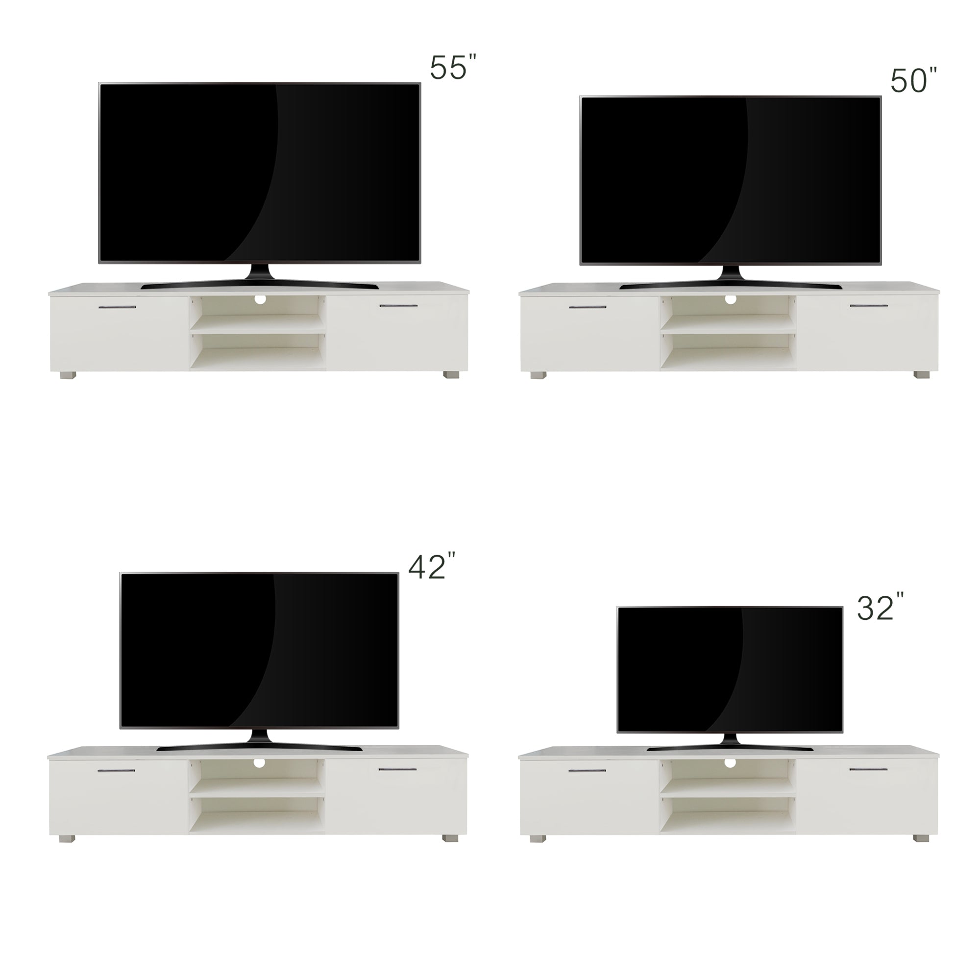 White TV Stand for 70 Inch TV Stands, Media Console Entertainment Center Television Table, 2 Storage Cabinet with Open Shelves for Living Room Bedroom - Atlantic Fine Furniture Inc