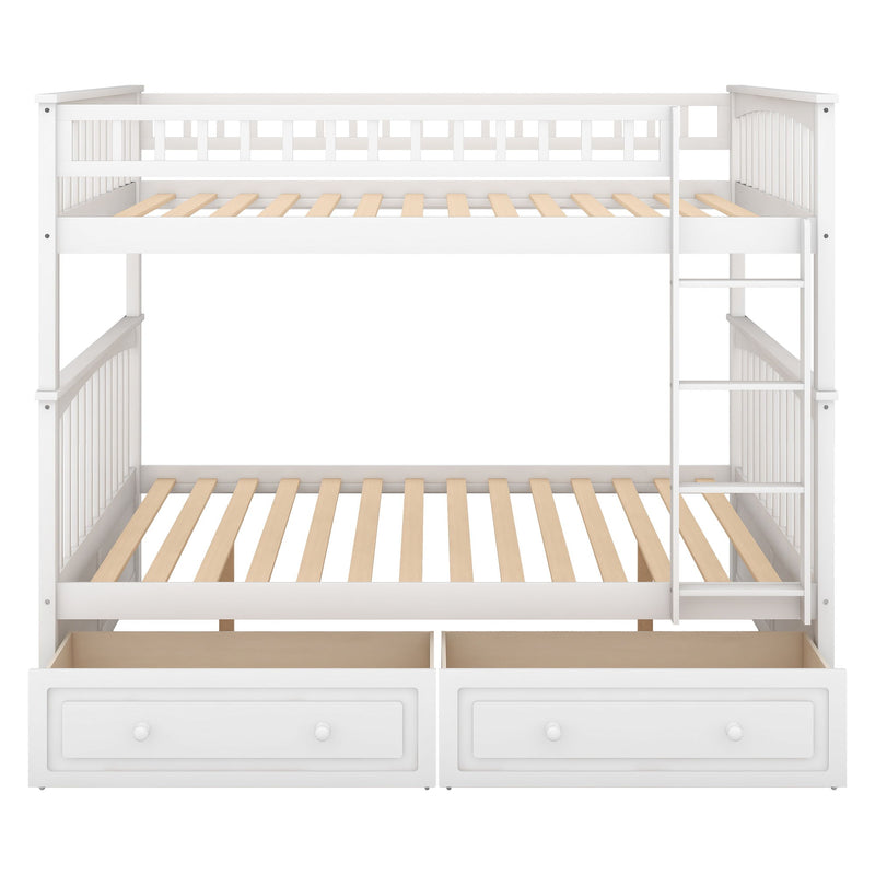 Full Over Full Bunk Bed With Drawers, Convertible Beds - White