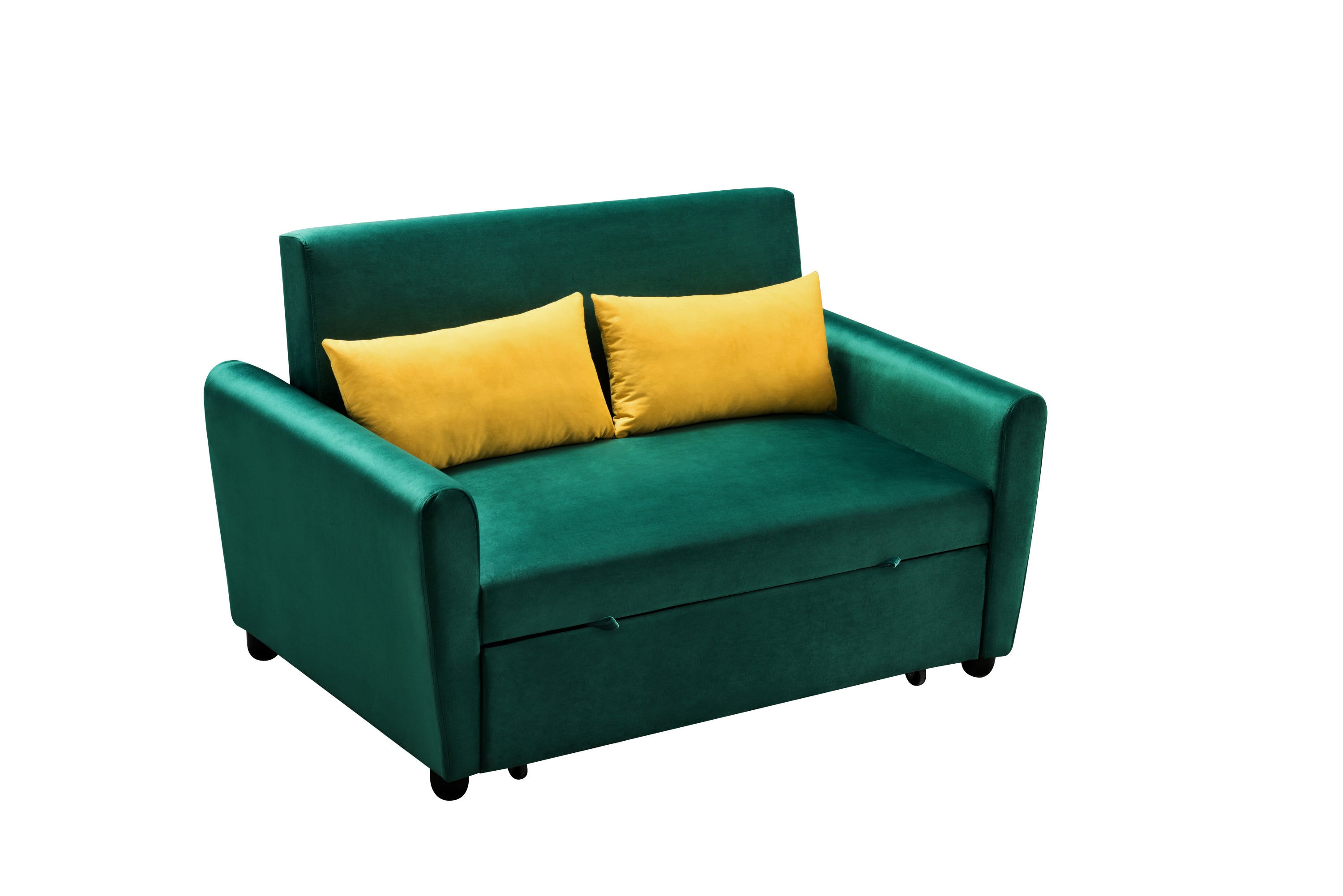 [VIDEO provided]55" Modern Velvet Sofa with Pull-Out Sleeper Bed with 2 Pillows Adjustable Backrest for Small Spaces Green - Atlantic Fine Furniture Inc