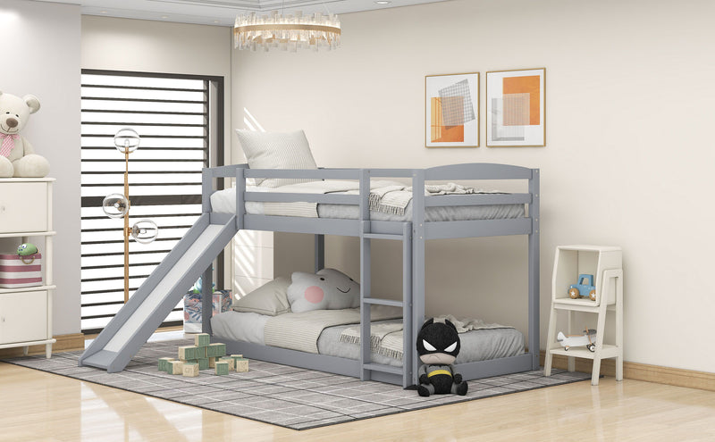 Twin Over Twin Bunk Bed, Convertible Slide And Ladder - Gray