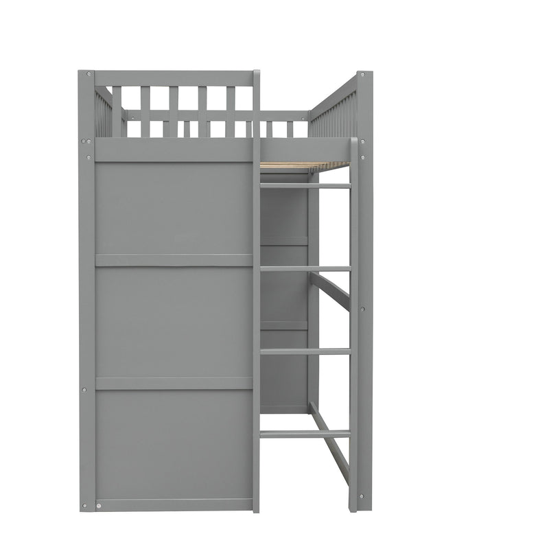 Twin Size House Loft Bed With Ladder - Gray