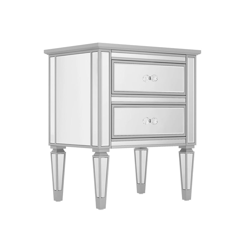 Elegant Mirrored Side Table With 2 Drawers, Modern Silver Finished For Living Room, Hallway