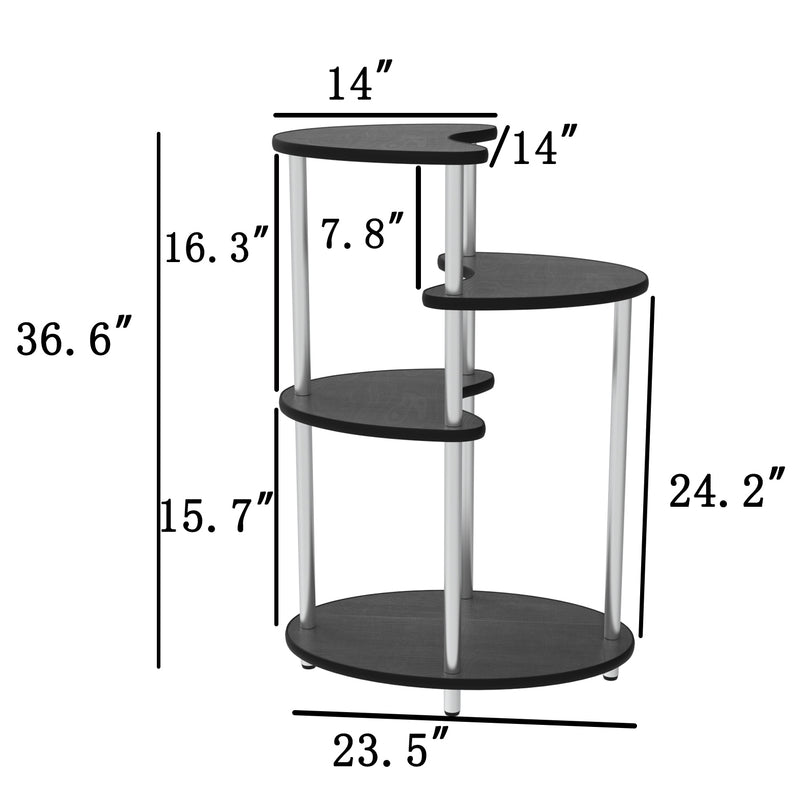 Simple four-layer flower stand, black wooden board and steel frame, suitable for balcony, living room, hall, bedroom, study - Atlantic Fine Furniture Inc