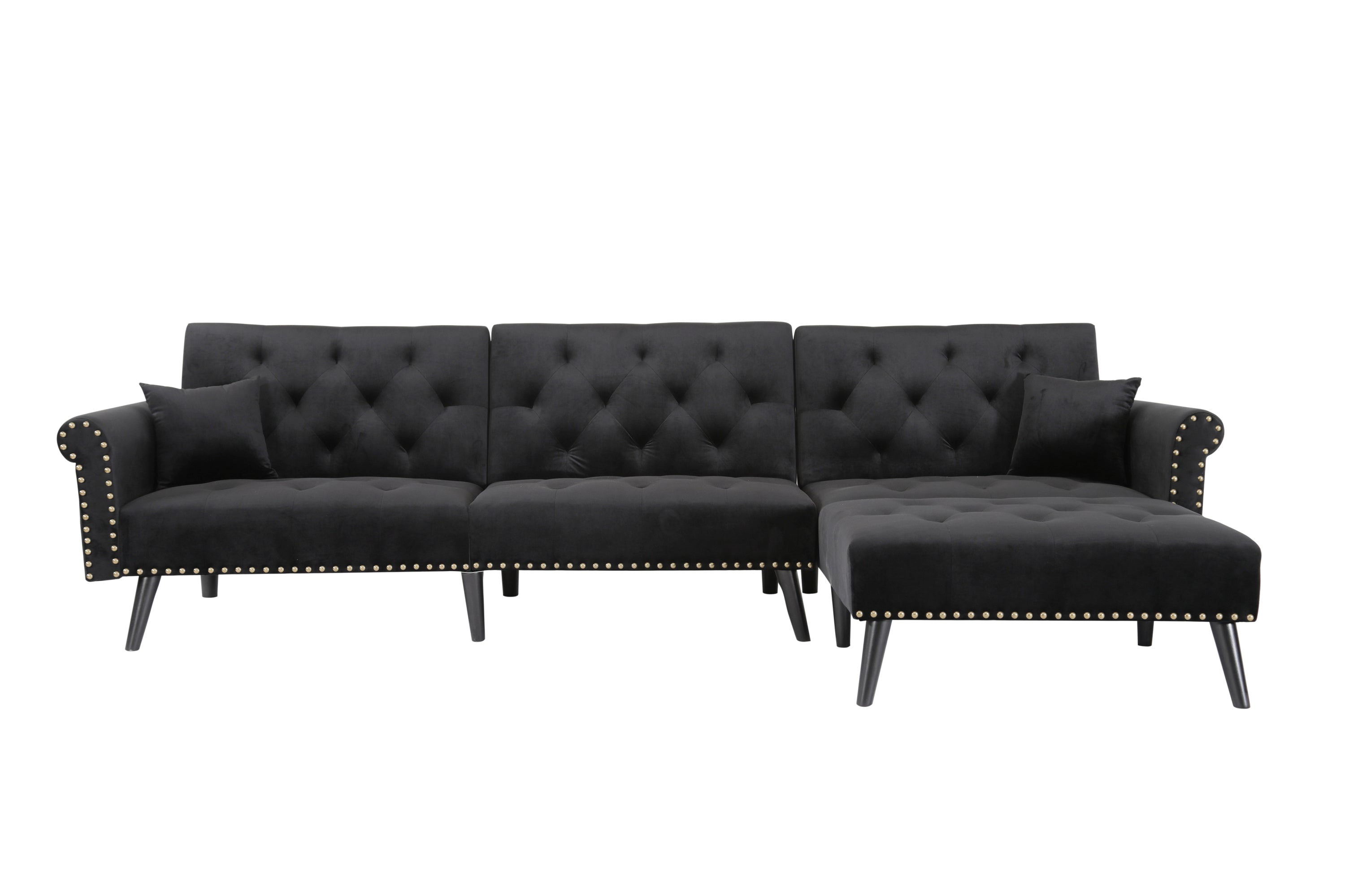 Convertible Sofa bed sleeper Black velvet (same as W223S01589。Size difference, See Details in page.) - Atlantic Fine Furniture Inc