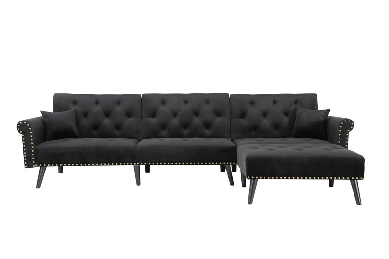 Convertible Sofa bed sleeper Black velvet (same as W223S01589。Size difference, See Details in page.) - Atlantic Fine Furniture Inc