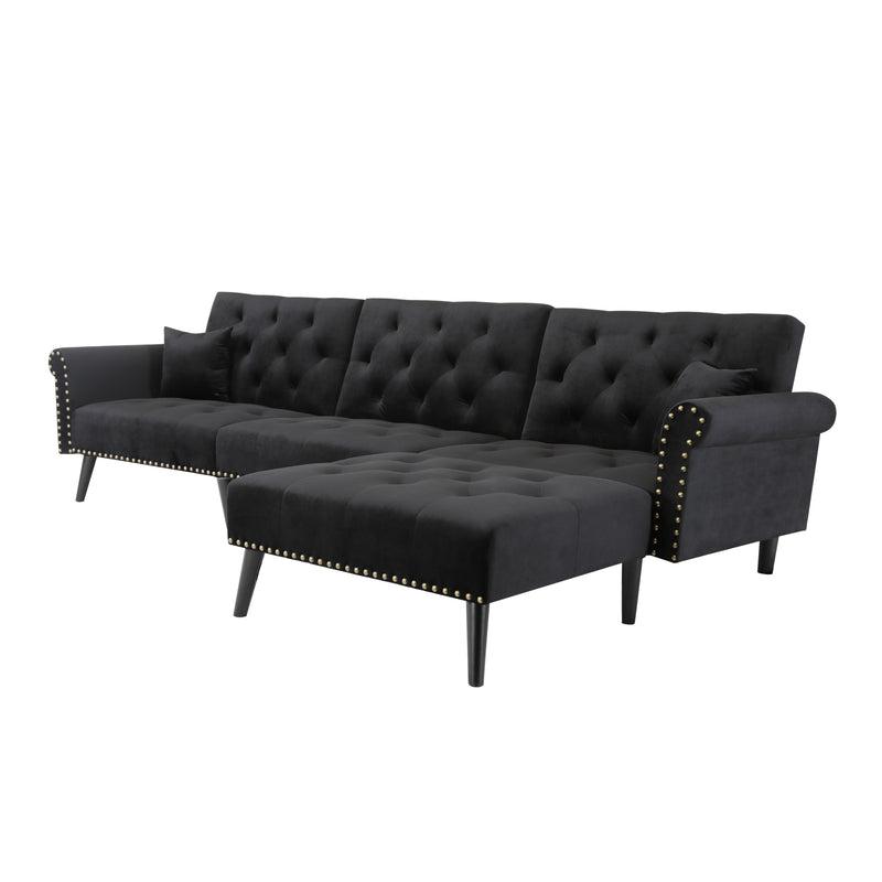 Convertible Sofa bed sleeper Navy Black velvet (same as W223S00869、W223S00706、W223S00457。Size difference, See Details in page.)