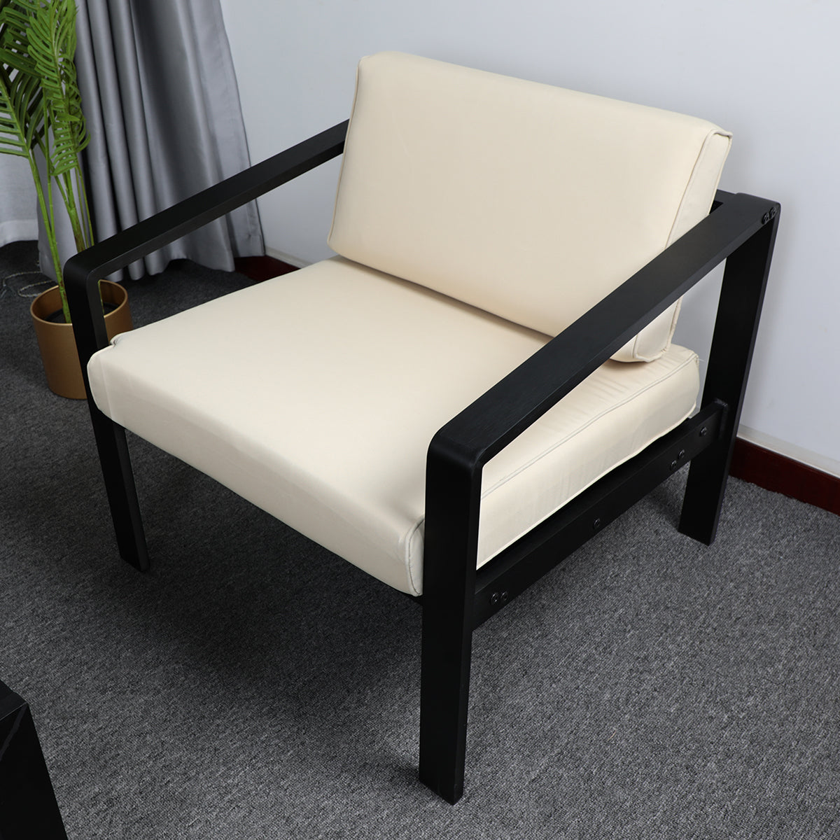 Outdoor Patio Furniture Single Armchair with Cushions in stripe for Restaurant Outdoor courtyard Garden Open-air balcony Poolside,Black aluminum fram,Modern Design - Atlantic Fine Furniture Inc
