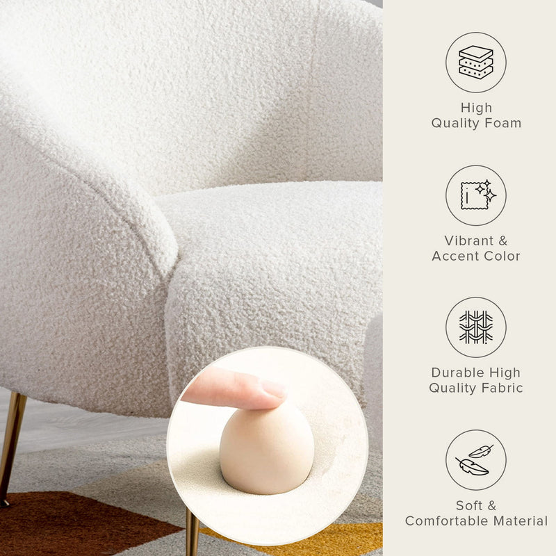 Orisfur. Modern Comfy Leisure Accent Chair, Teddy Short Plush Particle Velvet Armchair With Ottoman For Living Room - White
