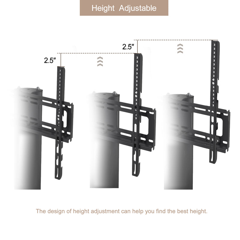 Height and Angle Adjustable Multi-Function Tempered Glass Metal Frame Floor With Lockable Wheels Mobile TV Stand, LCD/Plasma TV bracket  2 Tier Tempered Glass Shelves For Multiple Media Devices - Atlantic Fine Furniture Inc