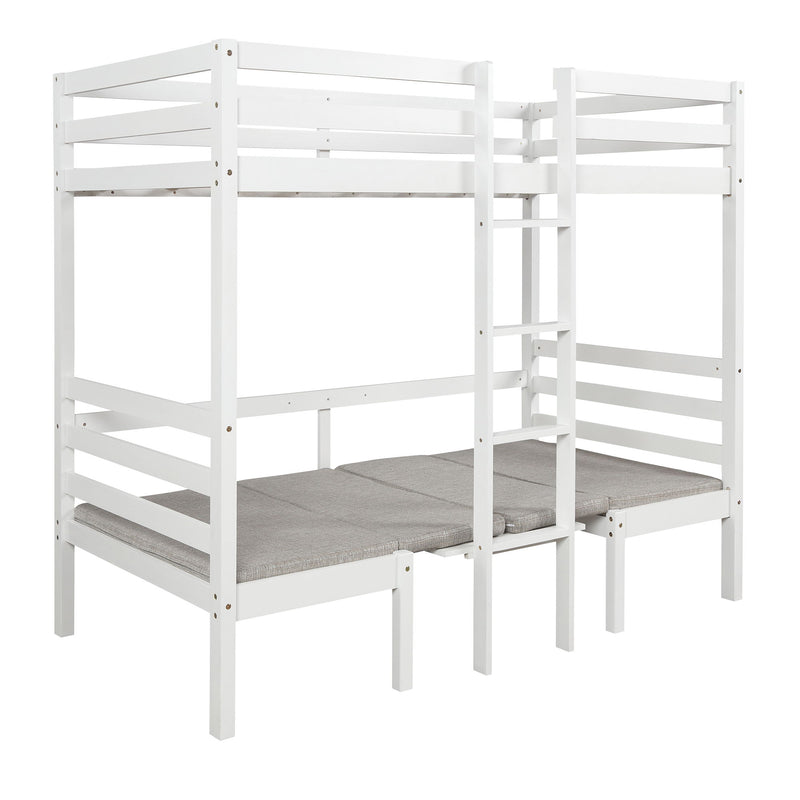 Functional Loft Bed (Turn Into Upper Bed And Down Desk, Cushion Sets Are Free), Twin Size, White
