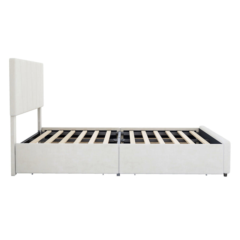 Full Size Upholstery Platform Bed With Four Drawers On Two Sides, Adjustable Headboard, Beige