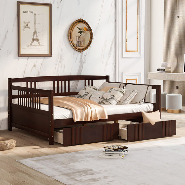 Full Size Daybed Wood Bed With Two Drawers, Espresso