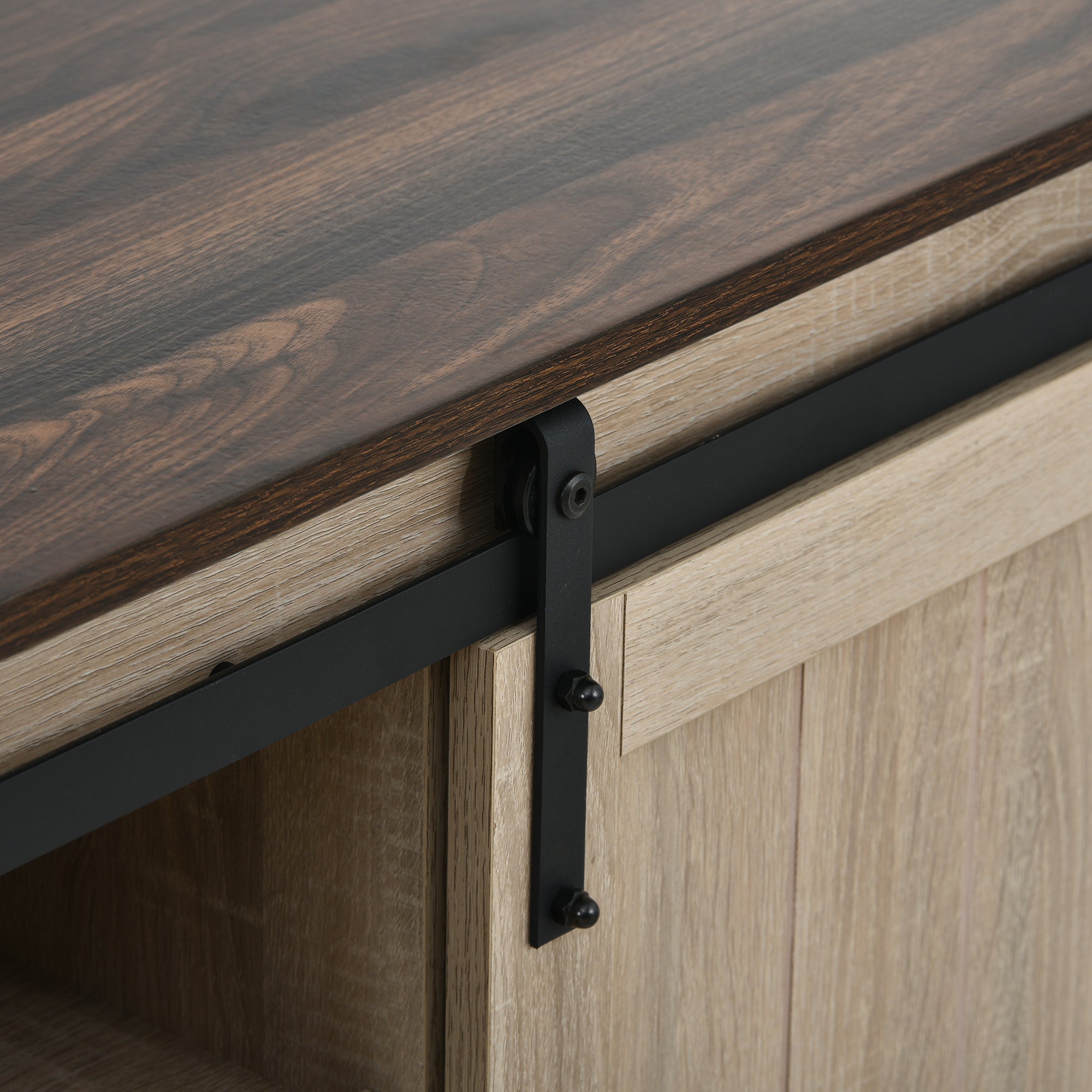U-Can TV Stand with 2 Adjustable Panels Open Style Cabinet, Sideboard for Living room, Walnut - Atlantic Fine Furniture Inc