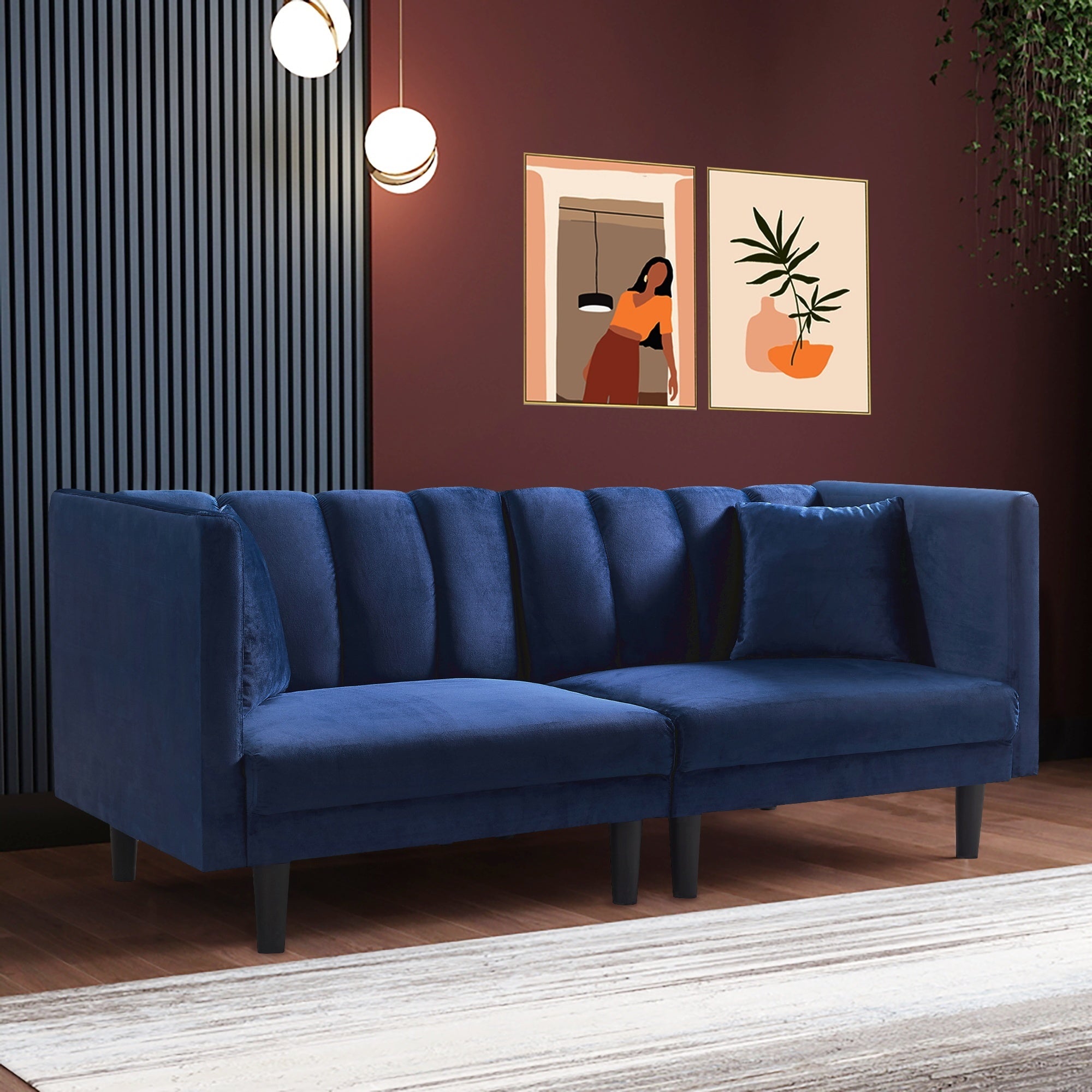 FUTON SOFA SLEEPER NAVY BLUE VELVET(same as W223S00556) - Atlantic Fine Furniture Inc