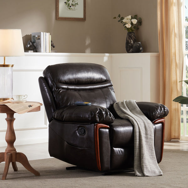 Orisfur - Massage Recliner PU Leather Lounge With Heat And Massage Vibrating Sofa Chair - Brown