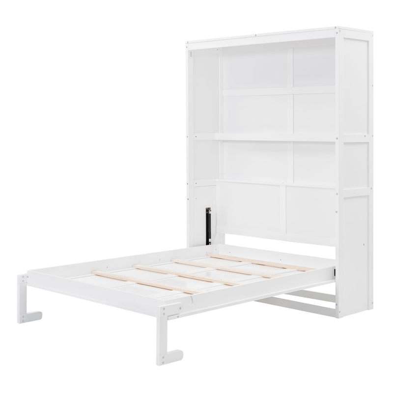 Full Size Murphy Bed Wall Bed With Shelves, White