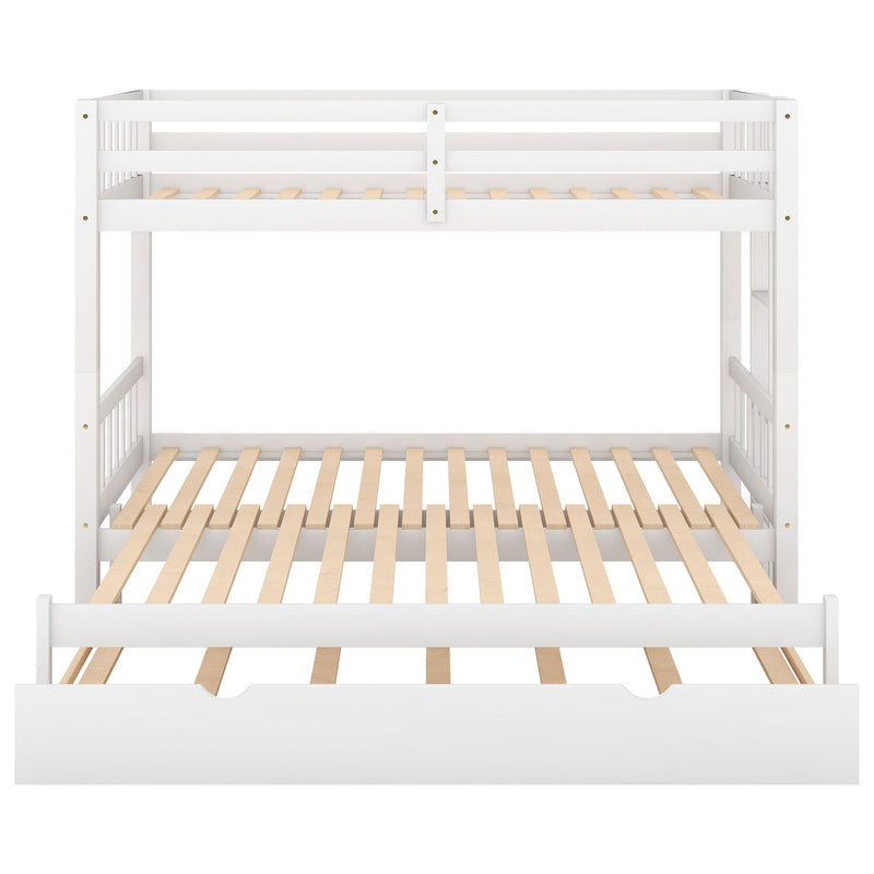 Twin Over Pull Out Bunk Bed With Trundle, White