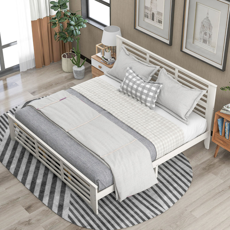 Platform Bed With Horizontal Strip Hollow Shape, King Size, White