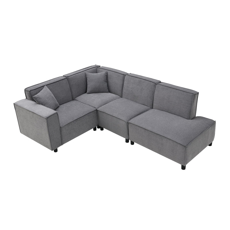Modern Minimalist Style Sectional Sofa, L-Shaped Couch Set With 2 Free Pillows, 5 - Seat Chenille Fabric Couch With Chaise Lounge For Living Room, Apartment, Office, 2 Colors