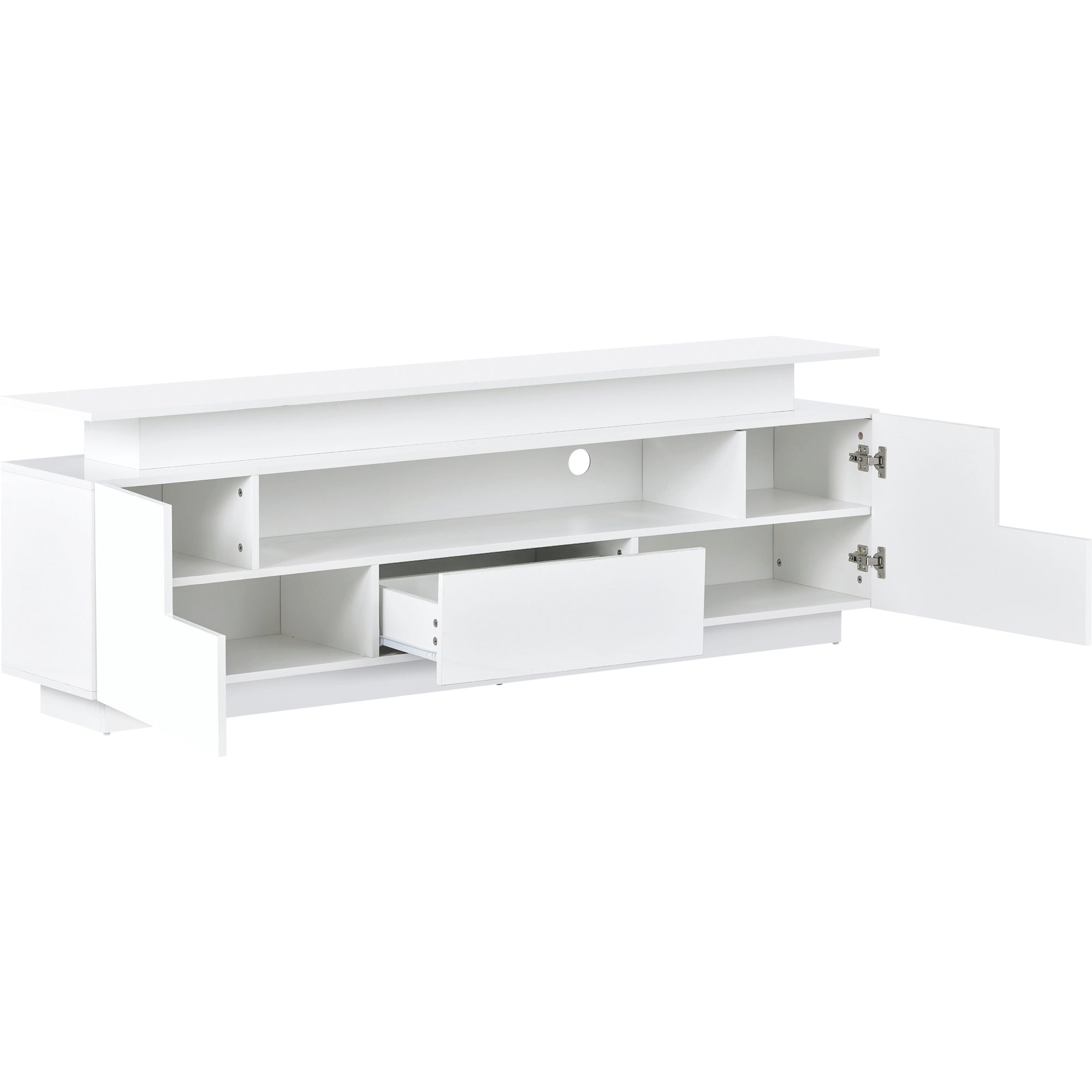 ON-TREND Modern, Stylish Functional TV stand with Color Changing LED Lights, Universal Entertainment Center, High Gloss TV Cabinet for 75+ inch TV, White - Atlantic Fine Furniture Inc