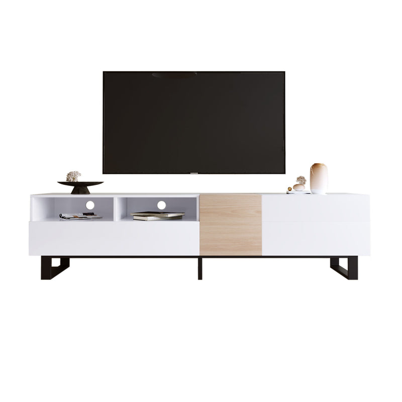 Modern TV Stand For 80'' TV With Double Storage Space, Media Console Table, Entertainment Center With Drop Down Door For Living Room, Bedroom